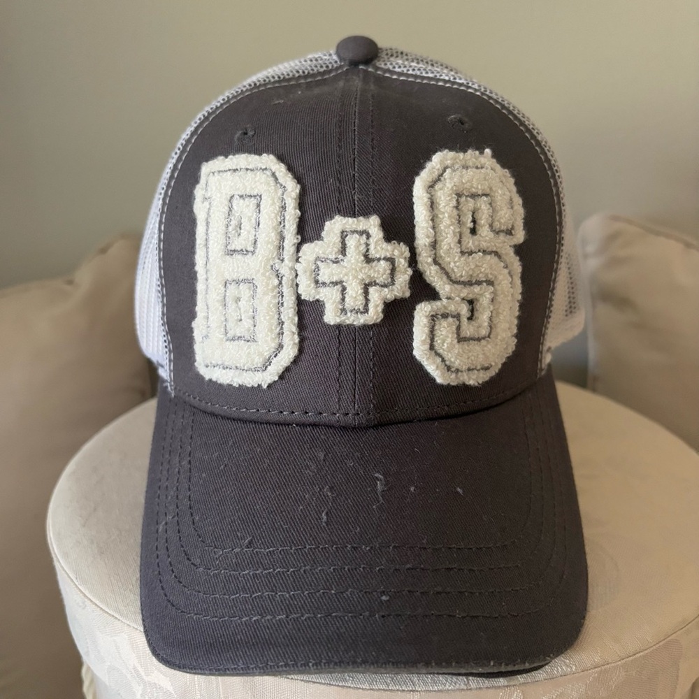 Gray and White B+S Trucker Hat